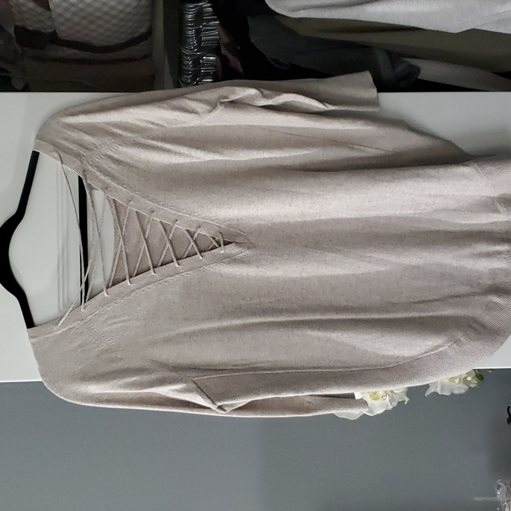 Cream Lace Up Sweater
